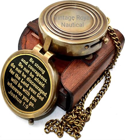 Backone Flat Antique Brass Compass With Leather Carry Case And Chain Pirates Compass Brown Engraved Navigational Compass, 5.8 X 5.8 X 1.8 Cm in Saudi Arabia