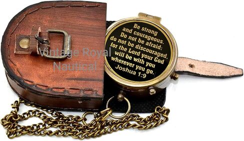 Backone Flat Antique Brass Compass With Leather Carry Case And Chain Pirates Compass Brown Engraved Navigational Compass, 5.8 X 5.8 X 1.8 Cm in Saudi Arabia