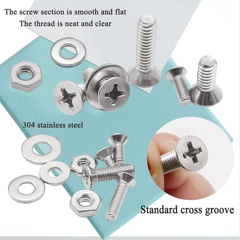 Tnisesm 720 قطعة مجموعة متنوعة من الصواميل والمسامير المسطحة من فيليبس، #6-32#8-32#10-24#1/4-20 مجموعة براغي من الفولاذ المقاوم للصدأ، 16 مقاسًا متنوعًا من غسالات مسامير الصواميل in Kuwait