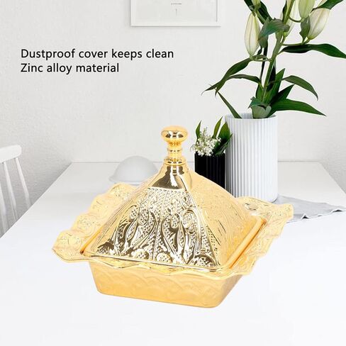 وعاء زخرفي ذهبي من Yuehuam، وعاء مركزي للطاولة، وعاء بقاعدة على الطراز الأوروبي العتيق، وعاء تركي للحفلات مصنوع من سبائك الزنك مع غطاء مقاوم للغبار لتزيين سطح المكتب in Kuwait