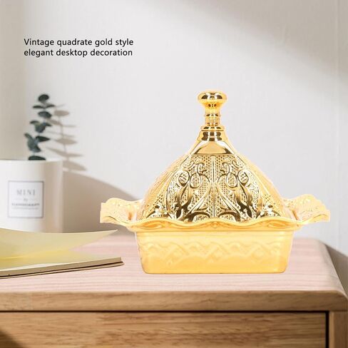 وعاء زخرفي ذهبي من Yuehuam، وعاء مركزي للطاولة، وعاء بقاعدة على الطراز الأوروبي العتيق، وعاء تركي للحفلات مصنوع من سبائك الزنك مع غطاء مقاوم للغبار لتزيين سطح المكتب in Kuwait