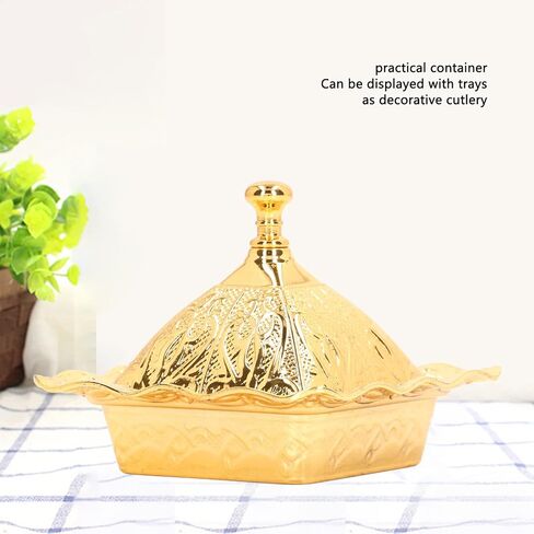 وعاء زخرفي ذهبي من Yuehuam، وعاء مركزي للطاولة، وعاء بقاعدة على الطراز الأوروبي العتيق، وعاء تركي للحفلات مصنوع من سبائك الزنك مع غطاء مقاوم للغبار لتزيين سطح المكتب in Kuwait