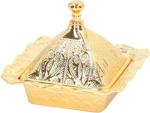 وعاء زخرفي ذهبي من Yuehuam، وعاء مركزي للطاولة، وعاء بقاعدة على الطراز الأوروبي العتيق، وعاء تركي للحفلات مصنوع من سبائك الزنك مع غطاء مقاوم للغبار لتزيين سطح المكتب in Kuwait