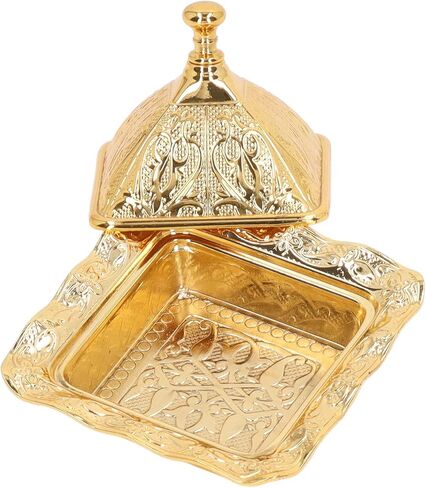 وعاء زخرفي ذهبي من Yuehuam، وعاء مركزي للطاولة، وعاء بقاعدة على الطراز الأوروبي العتيق، وعاء تركي للحفلات مصنوع من سبائك الزنك مع غطاء مقاوم للغبار لتزيين سطح المكتب in Kuwait