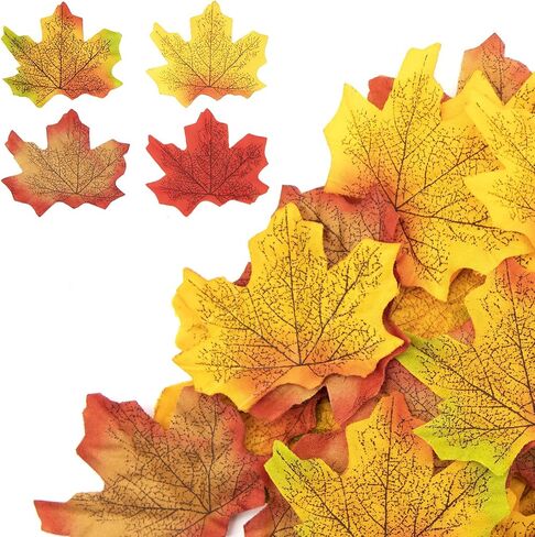 Dohia Artificial Maple Leaves Fake Fall Leaves Autumn Faux Leaves Decoration for Autumn Weddings Decorations and Fall Thanksgiving Décor D2-FZFY (Colourful-150P) in Saudi Arabia