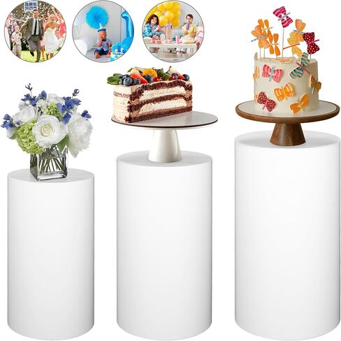 ikare Cylinder Stands for Party, 3PCS Metal White Round Cylinder Pedestal Stands, Plinths Dessert Table Display for Backdrop Decor Birthday Wedding Bridal Baby Shower Party Decorations in Kuwait