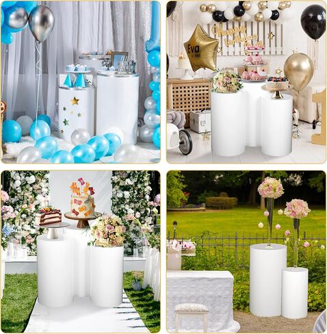 ikare Cylinder Stands for Party, 3PCS Metal White Round Cylinder Pedestal Stands, Plinths Dessert Table Display for Backdrop Decor Birthday Wedding Bridal Baby Shower Party Decorations in Kuwait