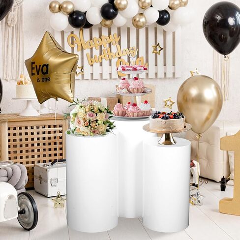ikare Cylinder Stands for Party, 3PCS Metal White Round Cylinder Pedestal Stands, Plinths Dessert Table Display for Backdrop Decor Birthday Wedding Bridal Baby Shower Party Decorations in Kuwait