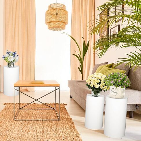 ikare Cylinder Stands for Party, 3PCS Metal White Round Cylinder Pedestal Stands, Plinths Dessert Table Display for Backdrop Decor Birthday Wedding Bridal Baby Shower Party Decorations in Kuwait