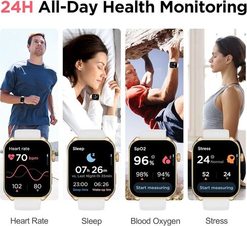 وجوه ساعة BENIO لتتبع اللياقة البدنية بالذكاء الاصطناعي، 2.04 بوصة AMOLED مع AOD، ساعة ذكية للرد/إجراء المكالمات، معدل ضربات القلب 24/7/SpO2/النوم/الإجهاد، سبائك الزنك عالية القوة، IP68 ساعات لياقة بدنية مقاومة للماء للنساء والرجال in Saudi Arabia