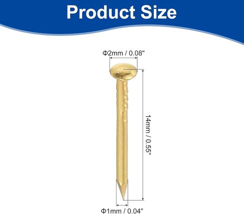 uxcell 200Pcs Small Hardware Nails, 1 x 14mm Carbon Steel Round Head Nail Common Finishing Nail for Household Woodworking Picture Hanging DIY Projects, Gold in Saudi Arabia