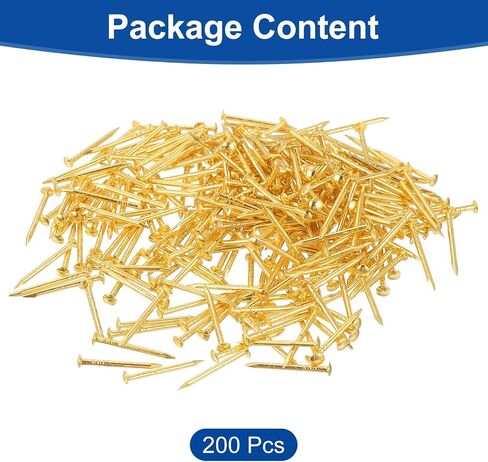 uxcell 200Pcs Small Hardware Nails, 1 x 14mm Carbon Steel Round Head Nail Common Finishing Nail for Household Woodworking Picture Hanging DIY Projects, Gold in Saudi Arabia