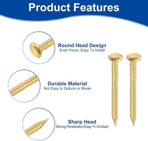 uxcell 200Pcs Small Hardware Nails, 1 x 14mm Carbon Steel Round Head Nail Common Finishing Nail for Household Woodworking Picture Hanging DIY Projects, Gold in Saudi Arabia