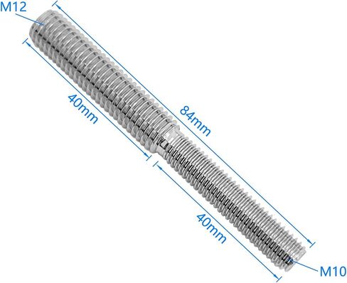 10 × 304 M10 إلى M12 مسامير براغي من الفولاذ المقاوم للصدأ ذات نهاية مزدوجة 80 مم، محول خيط تخفيض لمثبتات الأعمدة الهيكلية in Saudi Arabia