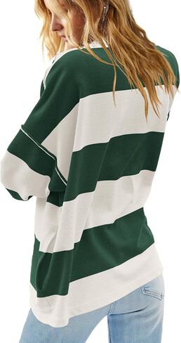 Yanekop Womens Oversized Striped Shirt Half Zip Sweatshirt Color Block V Neck Top Casual Loose Pullover Y2k in Kuwait