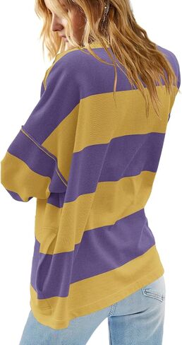 Yanekop Womens Oversized Striped Shirt Half Zip Sweatshirt Color Block V Neck Top Casual Loose Pullover Y2k in Kuwait