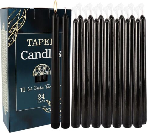 24 Pack Black Taper Candles - Taper Candles 10 Inch Dripless, Smokeless & Unscented - 7-7.5 Hours Long Burning - Hand Poured Tall Candlesticks - Ideal for Weddings, Dinner Parties, and Home Decor in Saudi Arabia