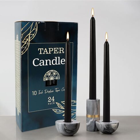 24 Pack Black Taper Candles - Taper Candles 10 Inch Dripless, Smokeless & Unscented - 7-7.5 Hours Long Burning - Hand Poured Tall Candlesticks - Ideal for Weddings, Dinner Parties, and Home Decor in Saudi Arabia