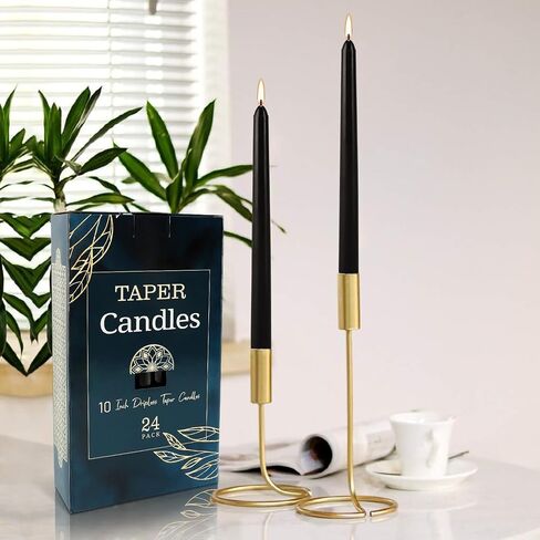 24 Pack Black Taper Candles - Taper Candles 10 Inch Dripless, Smokeless & Unscented - 7-7.5 Hours Long Burning - Hand Poured Tall Candlesticks - Ideal for Weddings, Dinner Parties, and Home Decor in Saudi Arabia