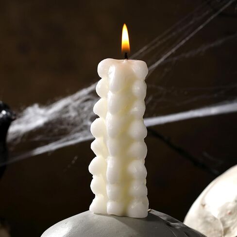 Nuanchu Halloween صورة كبيرة الشكل شمعة حامل شموع مخيف هيكل عظمي شمعة شمع الصويا شموع ديكور المنزل لذكرى عيد ميلاد الهالوين (3.94 × 1.57 × 1.57 بوصة، نمط العمود الفقري) in Saudi Arabia