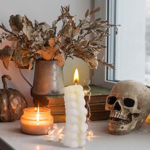 Nuanchu Halloween صورة كبيرة الشكل شمعة حامل شموع مخيف هيكل عظمي شمعة شمع الصويا شموع ديكور المنزل لذكرى عيد ميلاد الهالوين (3.94 × 1.57 × 1.57 بوصة، نمط العمود الفقري) in Saudi Arabia