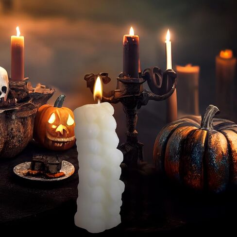 Nuanchu Halloween صورة كبيرة الشكل شمعة حامل شموع مخيف هيكل عظمي شمعة شمع الصويا شموع ديكور المنزل لذكرى عيد ميلاد الهالوين (3.94 × 1.57 × 1.57 بوصة، نمط العمود الفقري) in Saudi Arabia