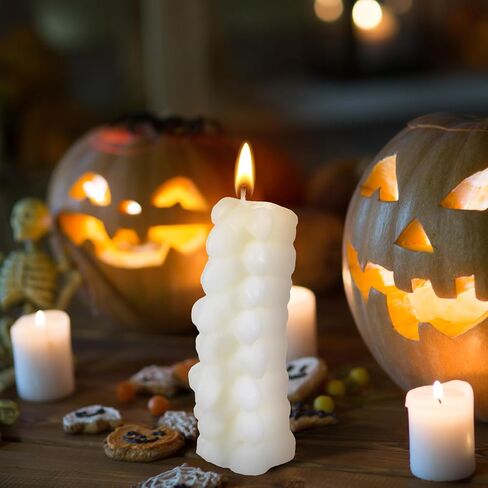Nuanchu Halloween صورة كبيرة الشكل شمعة حامل شموع مخيف هيكل عظمي شمعة شمع الصويا شموع ديكور المنزل لذكرى عيد ميلاد الهالوين (3.94 × 1.57 × 1.57 بوصة، نمط العمود الفقري) in Saudi Arabia