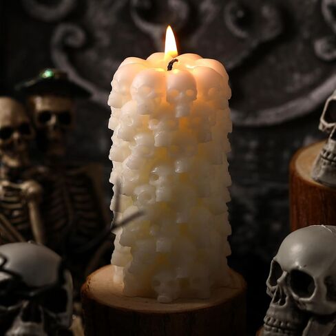 Nuanchu Halloween صورة كبيرة الشكل شمعة حامل شموع مخيف هيكل عظمي شمعة شمع الصويا شموع ديكور المنزل لذكرى عيد ميلاد الهالوين (3.94 × 1.57 × 1.57 بوصة، نمط العمود الفقري) in Saudi Arabia