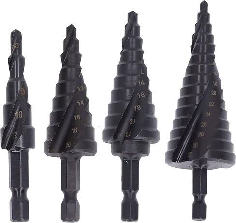 Stepped Drill, Step Drill Bit High Speed Steel Spiral Pagoda Hole Reamer Hex Shank Tool Metalworking Multipurpose Drill Bits(9 Steps(4‑20mm)) in Saudi Arabia