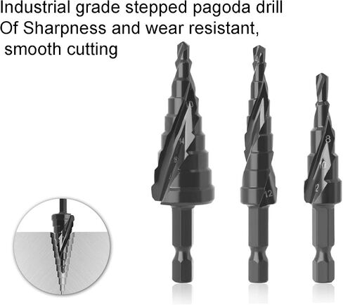 Stepped Drill, Step Drill Bit High Speed Steel Spiral Pagoda Hole Reamer Hex Shank Tool Metalworking Multipurpose Drill Bits(9 Steps(4‑20mm)) in Saudi Arabia
