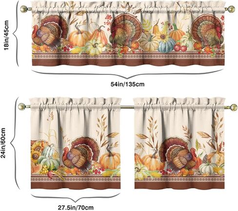 Sunflower Kitchen Valance Three Piece Set, Floral Rustic Farmhouse Kitchen Decor for Home Interior Decor, Spring Summer Kitchen Curtains and Valance Set Short Curtain Sink Window Decor 36 Inch in Saudi Arabia