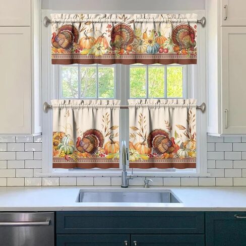 Sunflower Kitchen Valance Three Piece Set, Floral Rustic Farmhouse Kitchen Decor for Home Interior Decor, Spring Summer Kitchen Curtains and Valance Set Short Curtain Sink Window Decor 36 Inch in Saudi Arabia
