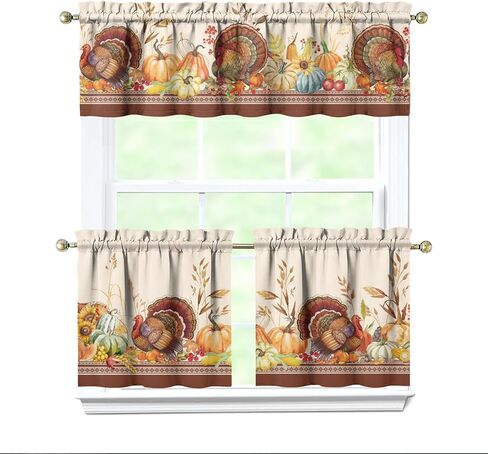 Sunflower Kitchen Valance Three Piece Set, Floral Rustic Farmhouse Kitchen Decor for Home Interior Decor, Spring Summer Kitchen Curtains and Valance Set Short Curtain Sink Window Decor 36 Inch in Saudi Arabia