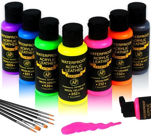 Leather Paint Set, 7 Neon Colors Acrylic Leather Paint for Shoes | Leather Accessories | Premium Shoe Paint Kit for Sneakers | Bags | Purses | Waterproof, Flexible, Long-Lasting Sneaker Paint Kits in Saudi Arabia