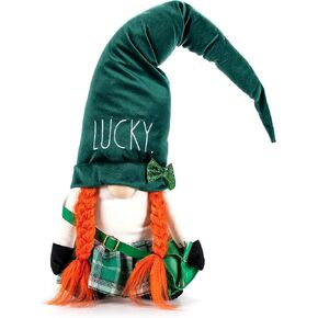 Rae Dunn St. Patrick's Gnome Lucky - 19 Inch Stuffed Plush Figurine Doll with Hat - Cute Ornaments and Holiday Decorations for Home Decor and Office