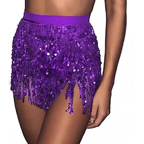 Belly Dance Hip Scarf Sequin Tassel Skirt Dance Wrap Skirts Sparkly Fringe Rave Outfits for Women