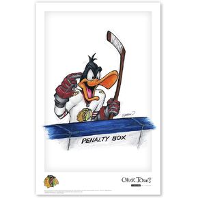 Chicago Blackhawks Daffy Duck NHL Looney Tunes Art Poster Print by S. Preston - Living Room Home Wall Decor, 11" x 17" Unframed Artwork