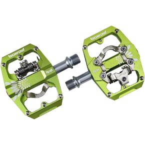 MTB Mountain Bike Pedals Compatible with SPD System, SPD and Flat Clipless Dual Side CNC Aluminum Alloy Bicycle Pedals w 9/16" Cr-Mo Spindle 2 Bearings 10 Pins for Indoor Cycling Urban Riding