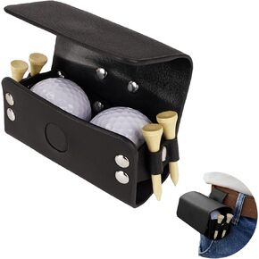 Golf Ball Accessory Waist Bag, Vegan Leather Golf Tee Bag to Hold 4 Golf Tee Holder, Magnet Closure Golf Pouch Belt Bag for Men Women(Black)