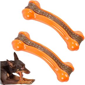 Dog Bones Chew Toys for Aggressive Chewers, 2 Pack Real Beef Flavor,Indestructible Dog Teething Chew Toys for Large/Medium/Small Breed,Tough Dog Toy with Durable Nylon
