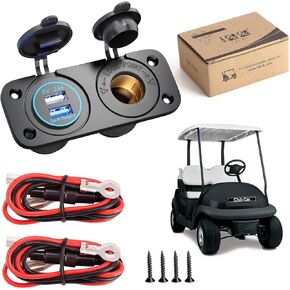 10L0L Golf Cart Cigarette Lighter Outlet & Quick Charge 3.0 DC 12V Input Waterproof USB Charger Power Socket Adapter Dual USB Ports Panel Universal for EZGO Club Car Yamaha Golf Cart Models