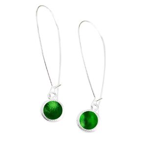 Recycled Vintage Green Beer Bottle Long Drop Charm Earrings