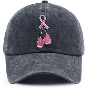 Breast Cancer Hat for Women, Adjustable Cotton Embroidered Pink Ribbon Boxing Baseball Cap
