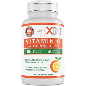 GENEX 1000mg Vitamin C with Rose HIPS (60 Capsules) Supports Healthy Immune System - Non-GMO, Gluten Free, Vegan (60 Day Supply)