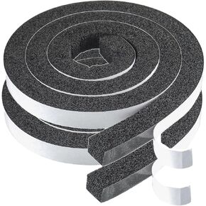 BOJACK Adhesive Foam Weather Stripping, Foam Weather Stripping Foam Stripe with Adhesive Doors and Window Seal Kit 1 x 1 Inch Thick(6.5ft x 2 Rolls)