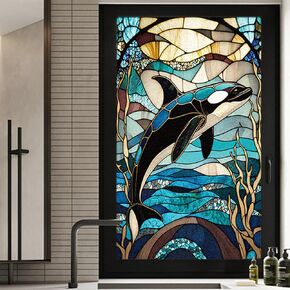 Window Privacy Film Stained Glass Window Clings,Decorative Static Cling Bathroom Frosted Decals Sun Heat Blocking Stickers for Home Door Room Covering 17.7" x 39.5" (BH128)