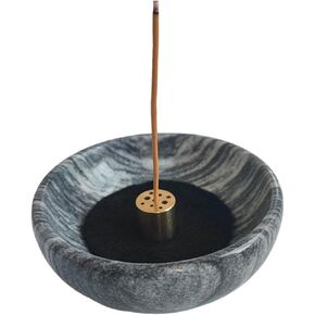 Natural Marble Incense Holder with 9 Holes Incense Stick Holder for Sticks, Palo Santo and White Sage, Handmade Incense Ash Catcher Tray (Black)