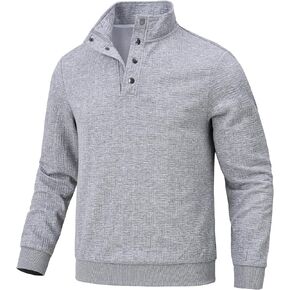 Men's Quilted Sweatshirts Stand Collar Button Pullover Long Sleeve Casual Fashion Polo Sweatshirt