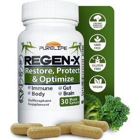 Regen-X Broccoli Immunity Supplement - Sulforaphane Immune Support Supplements - Heart, Liver and Brain Health Supplement - Vegan, Non-GMO, 10,000 MCG Sulforaphane (60 Vegetarian Capsules)