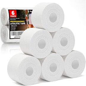 Professional 6 Pack White Athletic Sports Tape - 1.5 Inch × 30 Feet Per Roll | Total 180 Feet, Very Strong Easy Tear No Sticky Residue Wrist Ankle Tape for Football Climbing Soccer Gymnastics Injuries